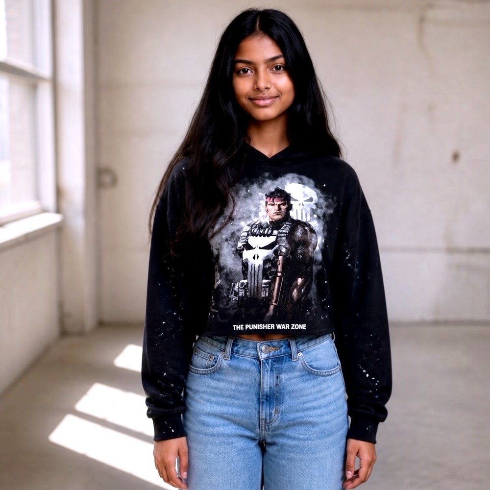 Darc Sport Marvel Punisher‎ Cropped Hoodie Black Wolves Limited Edition Medium